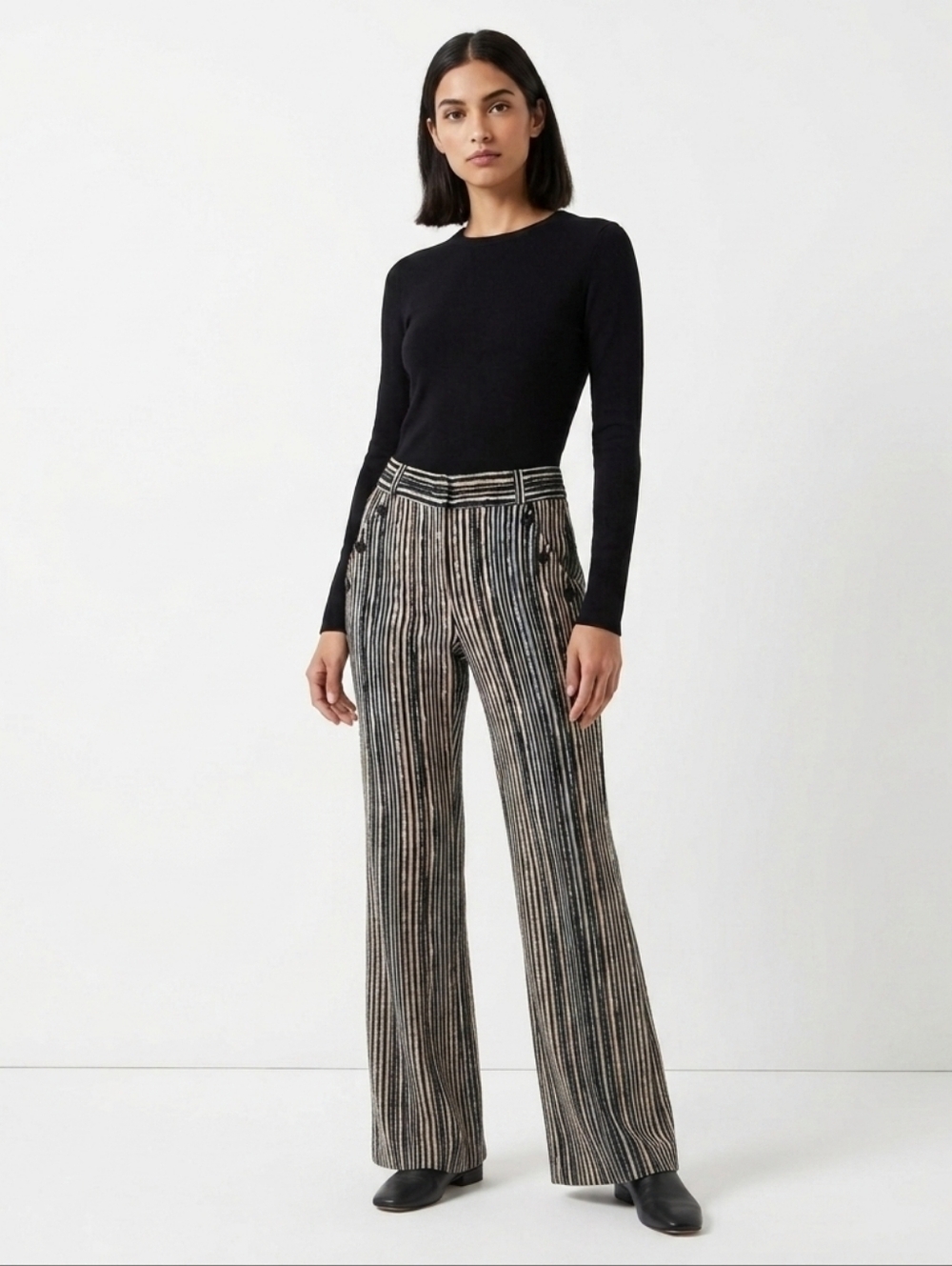 Robert Louis Women’s Striped Palazzo Wide Leg Pants Black White Size Large